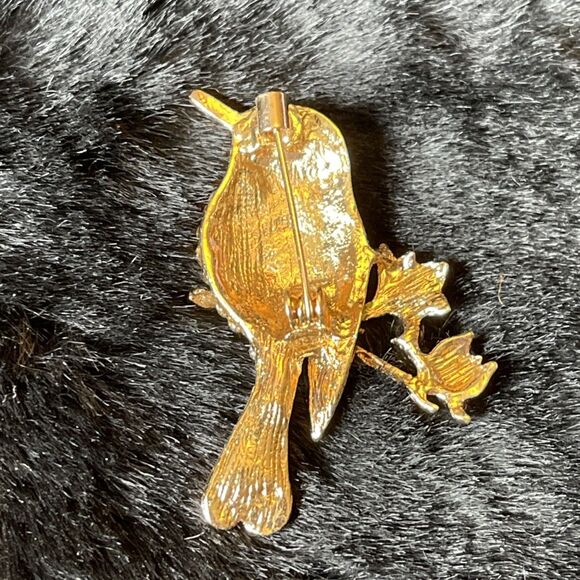 Bird Brooch Pin Rhinestones And Enamaled On Gold Toned Metal New Unbranded - Picture 3 of 5